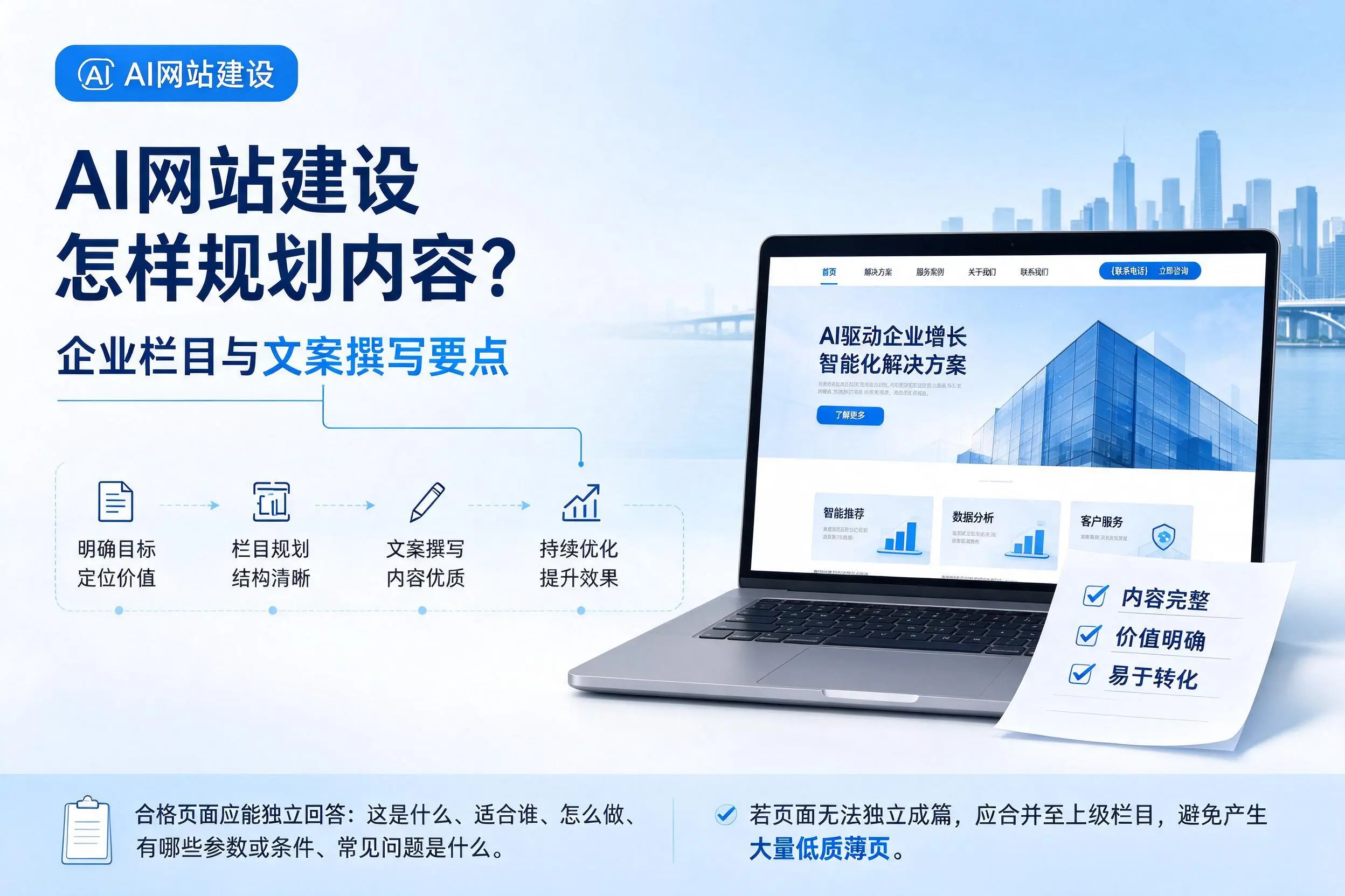AI网站建设怎样规划内容？阿勒泰企业栏目与文案撰写要点
